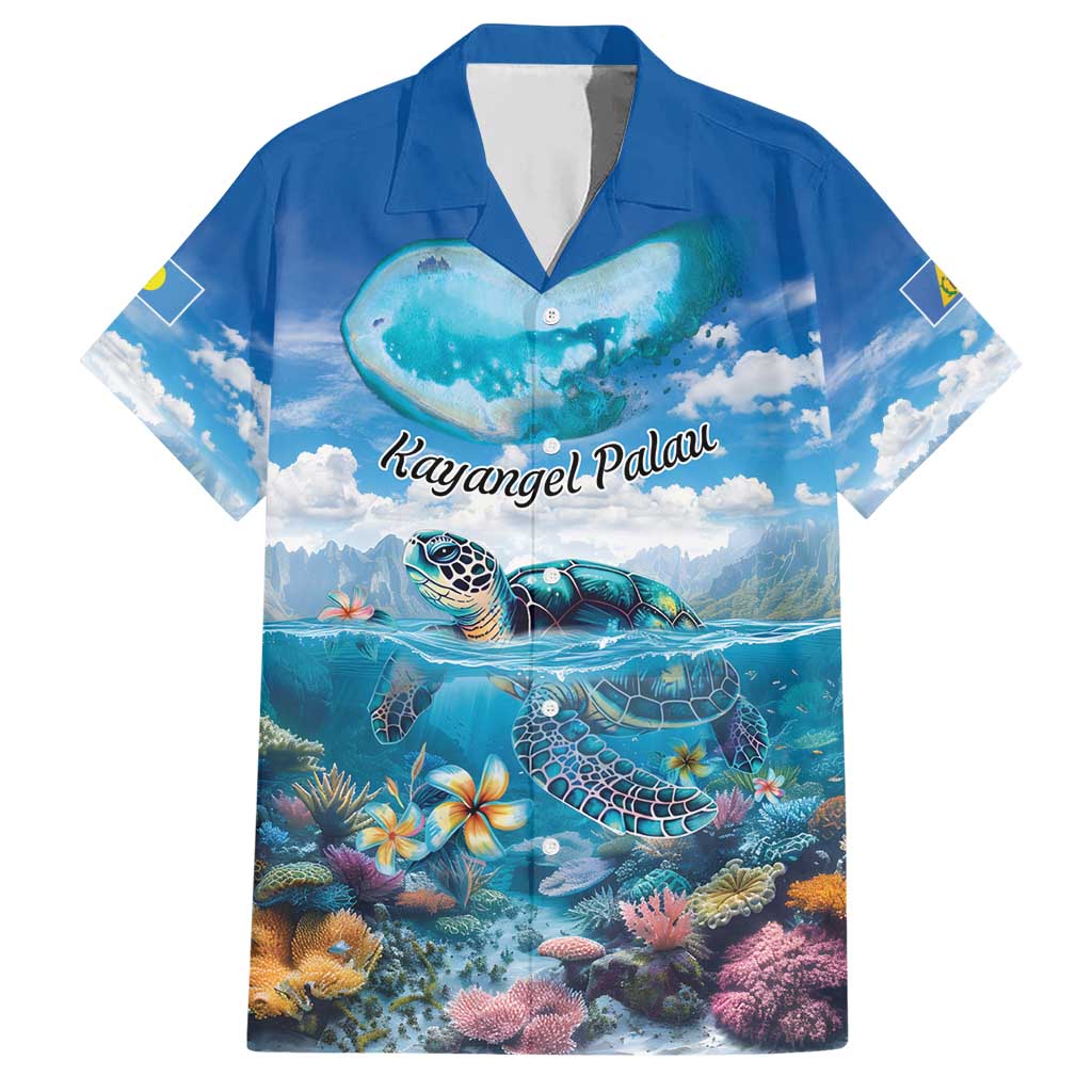 Personalised Palau Kayangel Atoll Hawaiian Shirt Turtle With Coral Reef Under Water LT9 Blue - Polynesian Pride
