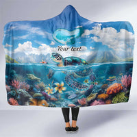 Personalised Palau Kayangel Atoll Hooded Blanket Turtle With Coral Reef Under Water LT9 One Size Blue - Polynesian Pride