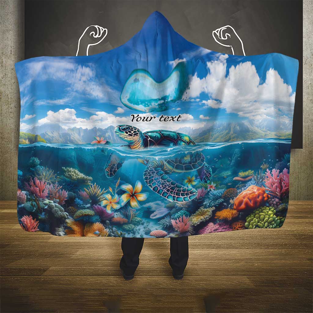 Personalised Palau Kayangel Atoll Hooded Blanket Turtle With Coral Reef Under Water LT9 - Polynesian Pride