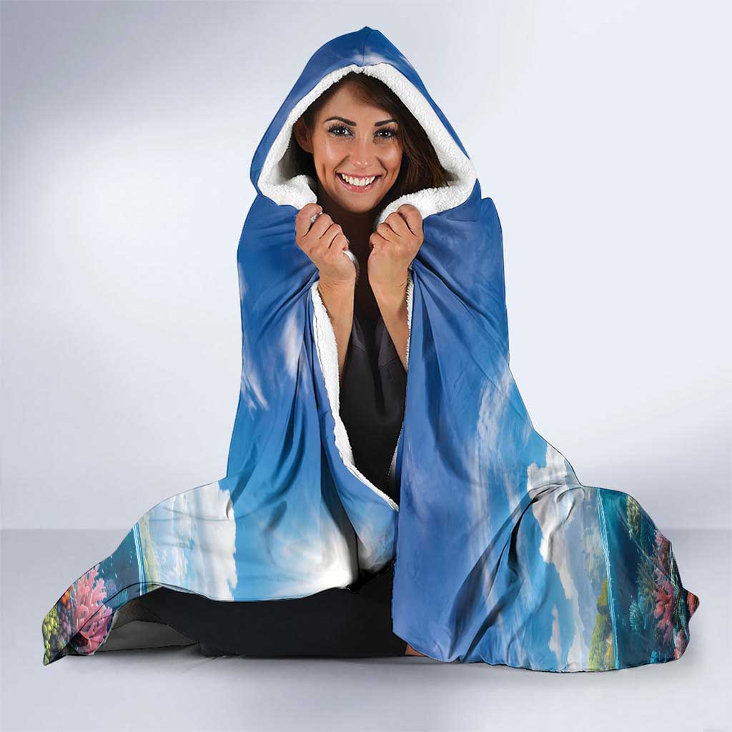 Personalised Palau Kayangel Atoll Hooded Blanket Turtle With Coral Reef Under Water LT9 - Polynesian Pride