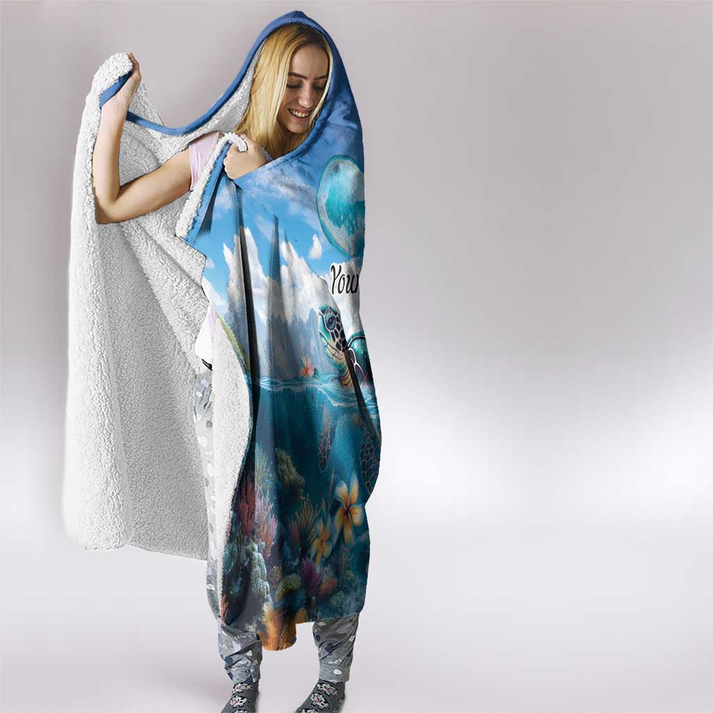 Personalised Palau Kayangel Atoll Hooded Blanket Turtle With Coral Reef Under Water LT9 - Polynesian Pride