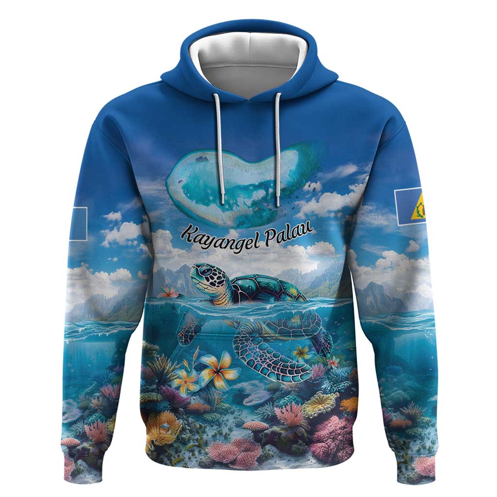 Personalised Palau Kayangel Atoll Hoodie Turtle With Coral Reef Under Water