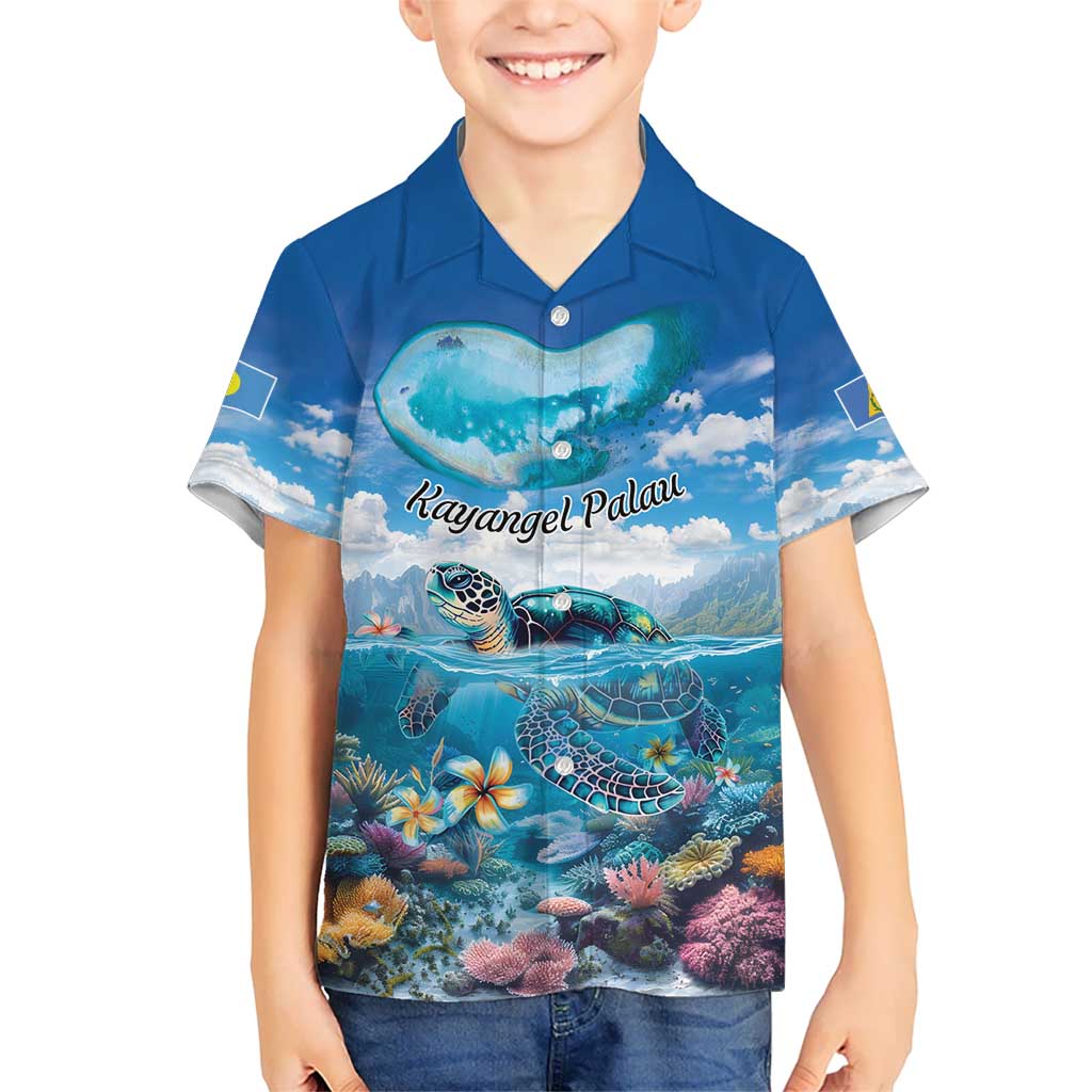 Personalised Palau Kayangel Atoll Kid Hawaiian Shirt Turtle With Coral Reef Under Water LT9 Kid Blue - Polynesian Pride
