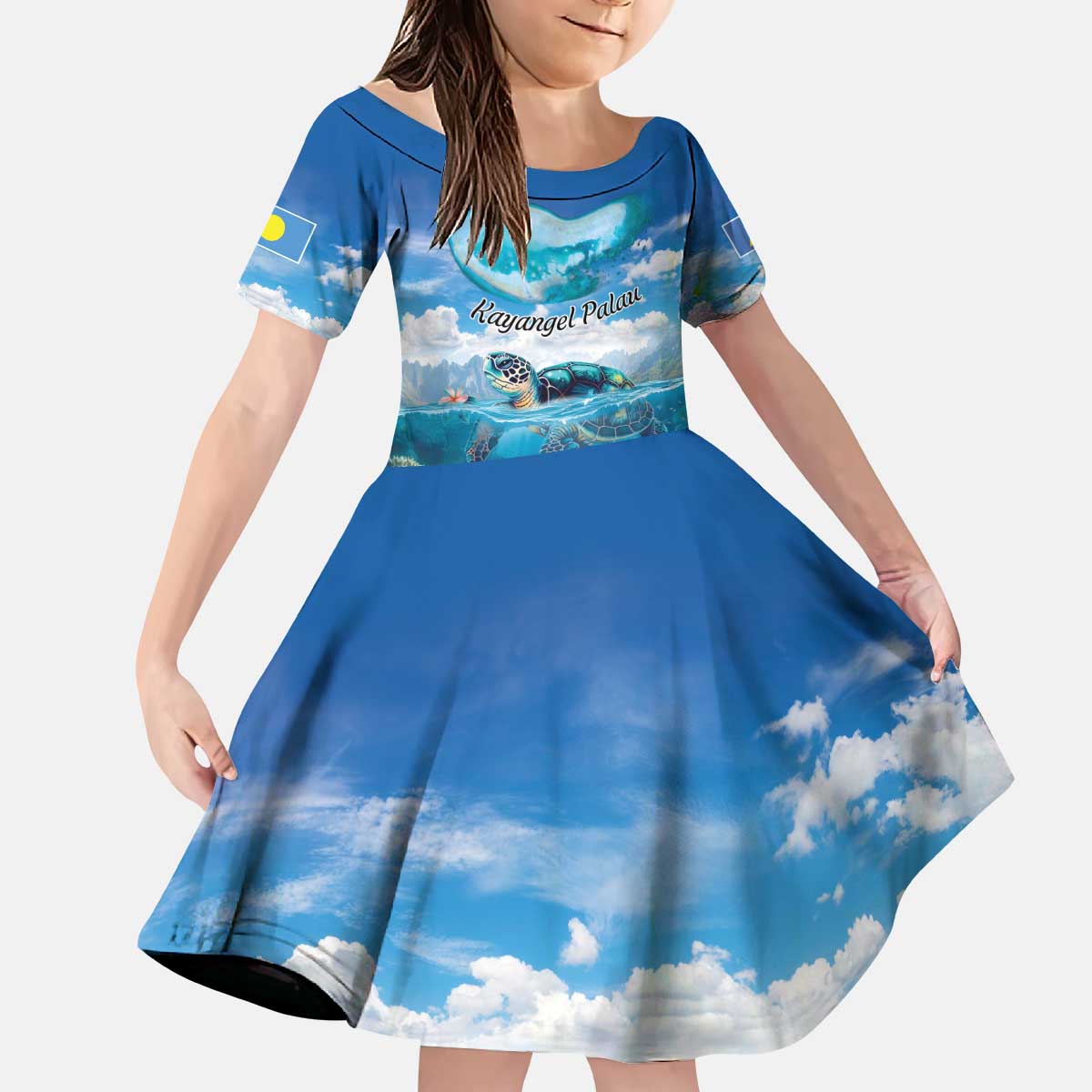 Personalised Palau Kayangel Atoll Kid Short Sleeve Dress Turtle With Coral Reef Under Water LT9 KID Blue - Polynesian Pride