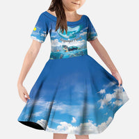 Personalised Palau Kayangel Atoll Kid Short Sleeve Dress Turtle With Coral Reef Under Water LT9 KID Blue - Polynesian Pride