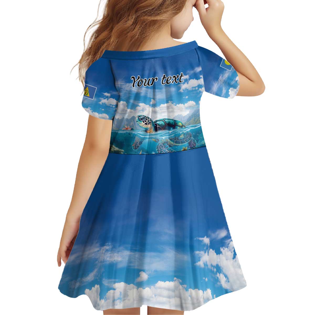 Personalised Palau Kayangel Atoll Kid Short Sleeve Dress Turtle With Coral Reef Under Water LT9 - Polynesian Pride