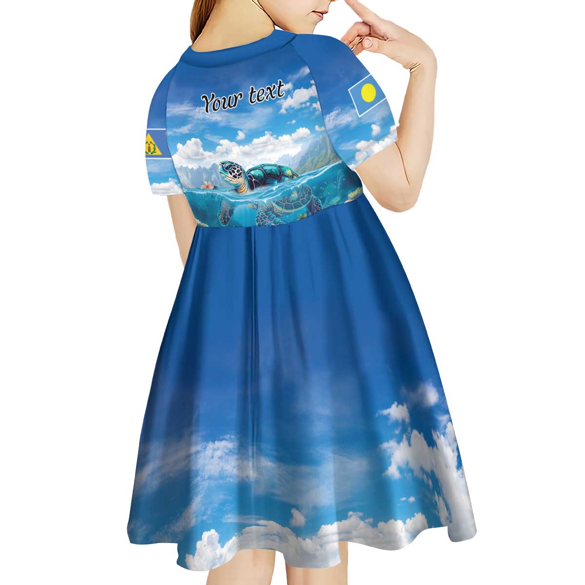Personalised Palau Kayangel Atoll Kid Short Sleeve Dress Turtle With Coral Reef Under Water LT9 - Polynesian Pride