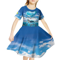 Personalised Palau Kayangel Atoll Kid Short Sleeve Dress Turtle With Coral Reef Under Water LT9 - Polynesian Pride