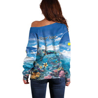 Personalised Palau Kayangel Atoll Off Shoulder Sweater Turtle With Coral Reef Under Water LT9 - Polynesian Pride