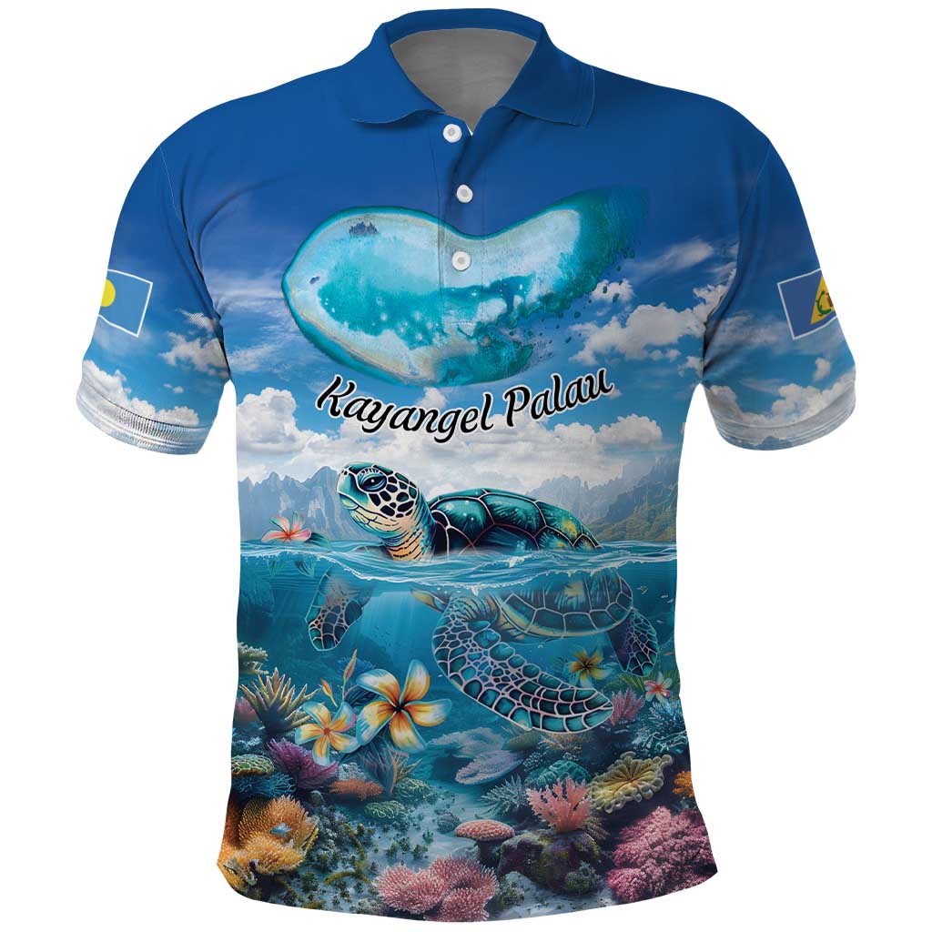 Personalised Palau Kayangel Atoll Polo Shirt Turtle With Coral Reef Under Water LT9 Blue - Polynesian Pride