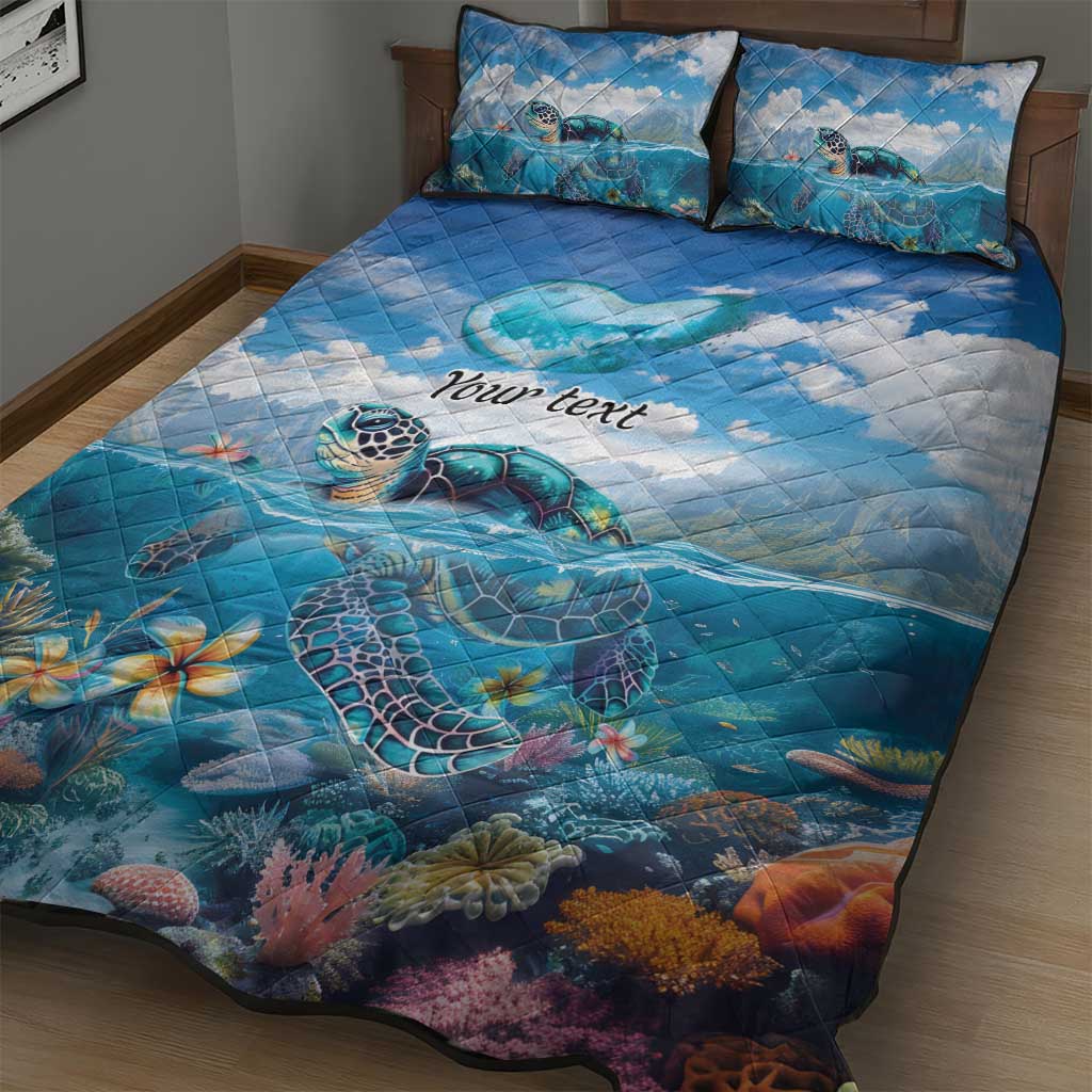 Personalised Palau Kayangel Atoll Quilt Bed Set Turtle With Coral Reef Under Water LT9 - Polynesian Pride