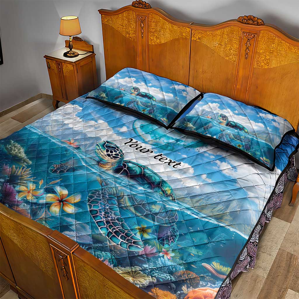 Personalised Palau Kayangel Atoll Quilt Bed Set Turtle With Coral Reef Under Water LT9 - Polynesian Pride