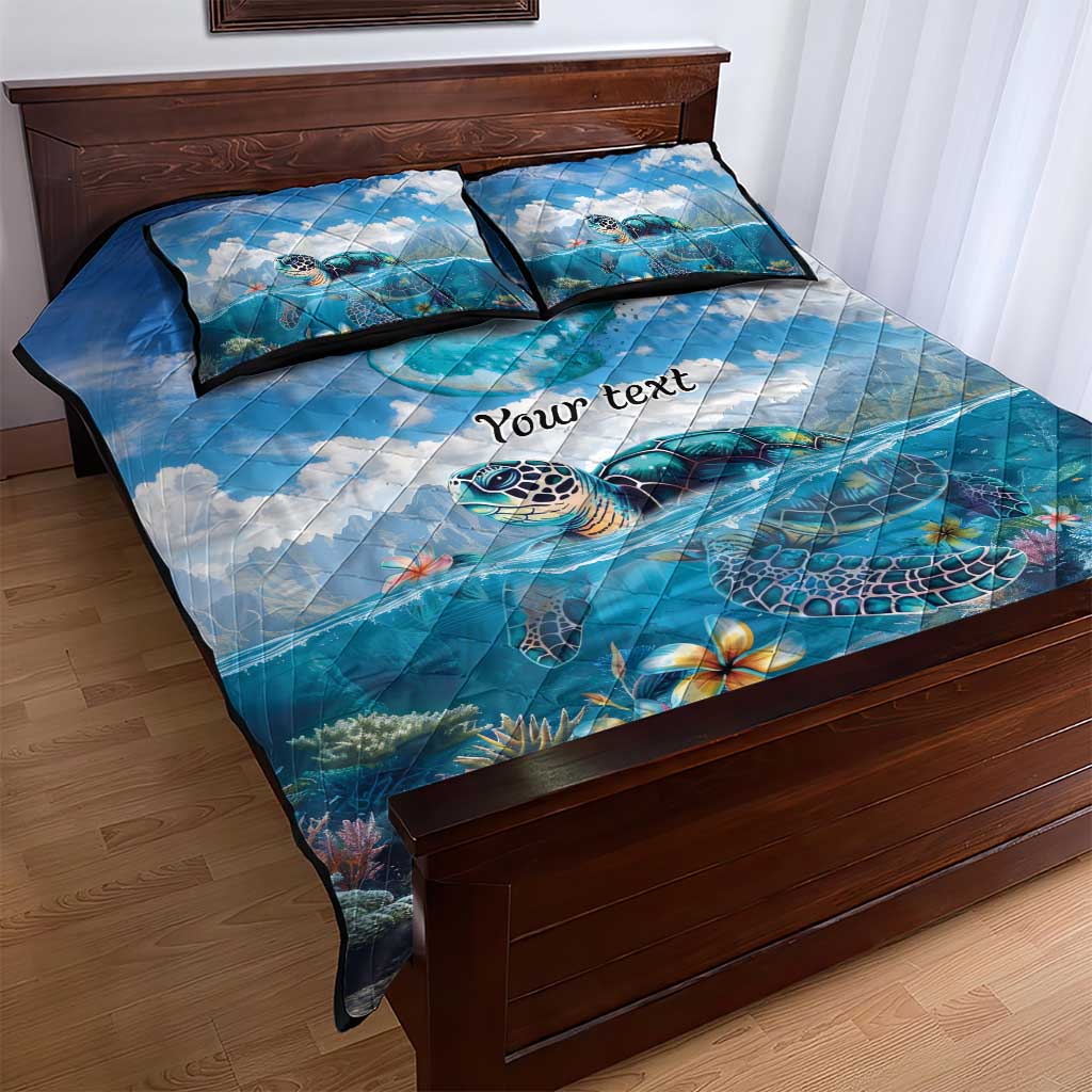 Personalised Palau Kayangel Atoll Quilt Bed Set Turtle With Coral Reef Under Water LT9 - Polynesian Pride