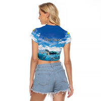 Personalised Palau Kayangel Atoll Raglan Cropped T Shirt Turtle With Coral Reef Under Water LT9 - Polynesian Pride