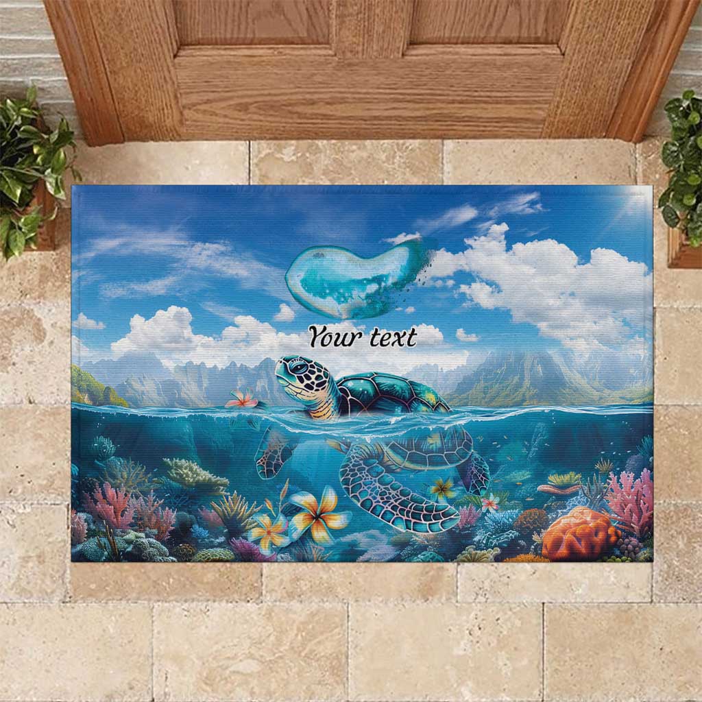 Personalised Palau Kayangel Atoll Rubber Doormat Turtle With Coral Reef Under Water LT9 Blue - Polynesian Pride