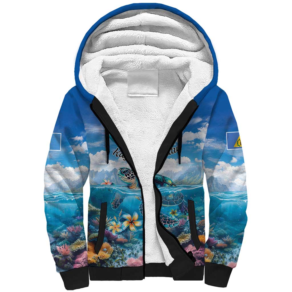 Personalised Palau Kayangel Atoll Sherpa Hoodie Turtle With Coral Reef Under Water LT9 Unisex Blue - Polynesian Pride