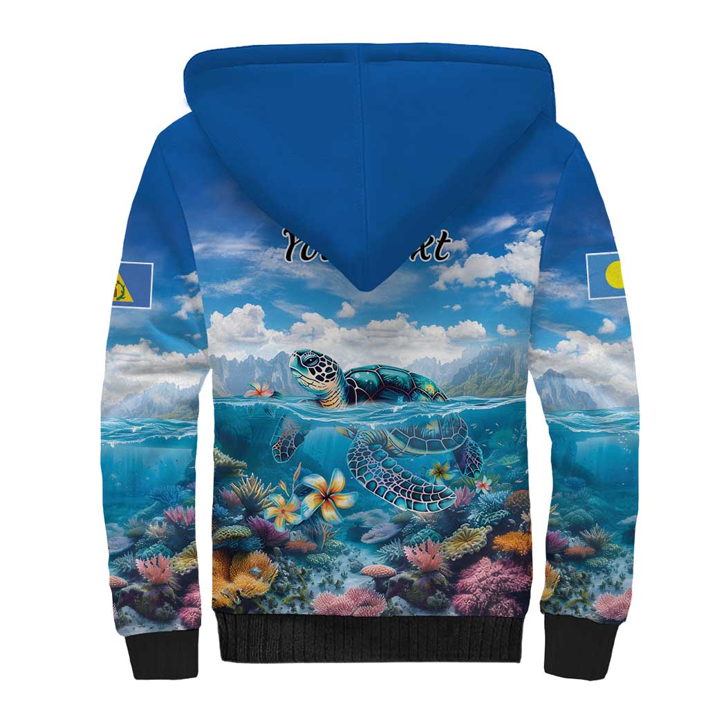 Personalised Palau Kayangel Atoll Sherpa Hoodie Turtle With Coral Reef Under Water LT9 - Polynesian Pride
