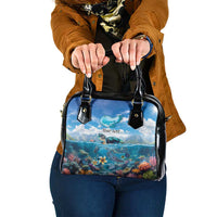 Personalised Palau Kayangel Atoll Shoulder Handbag Turtle With Coral Reef Under Water LT9 One Size Blue - Polynesian Pride