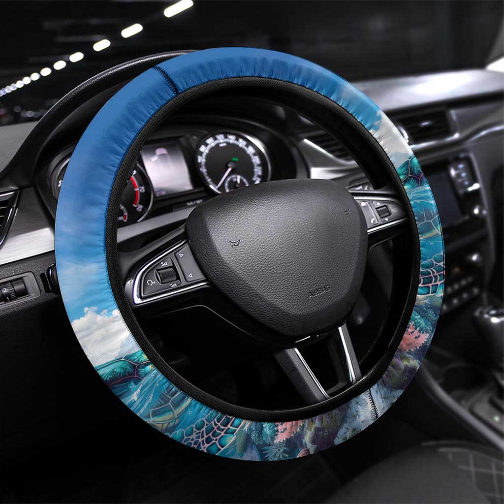 Palau Kayangel Atoll Steering Wheel Cover Turtle With Coral Reef Under Water