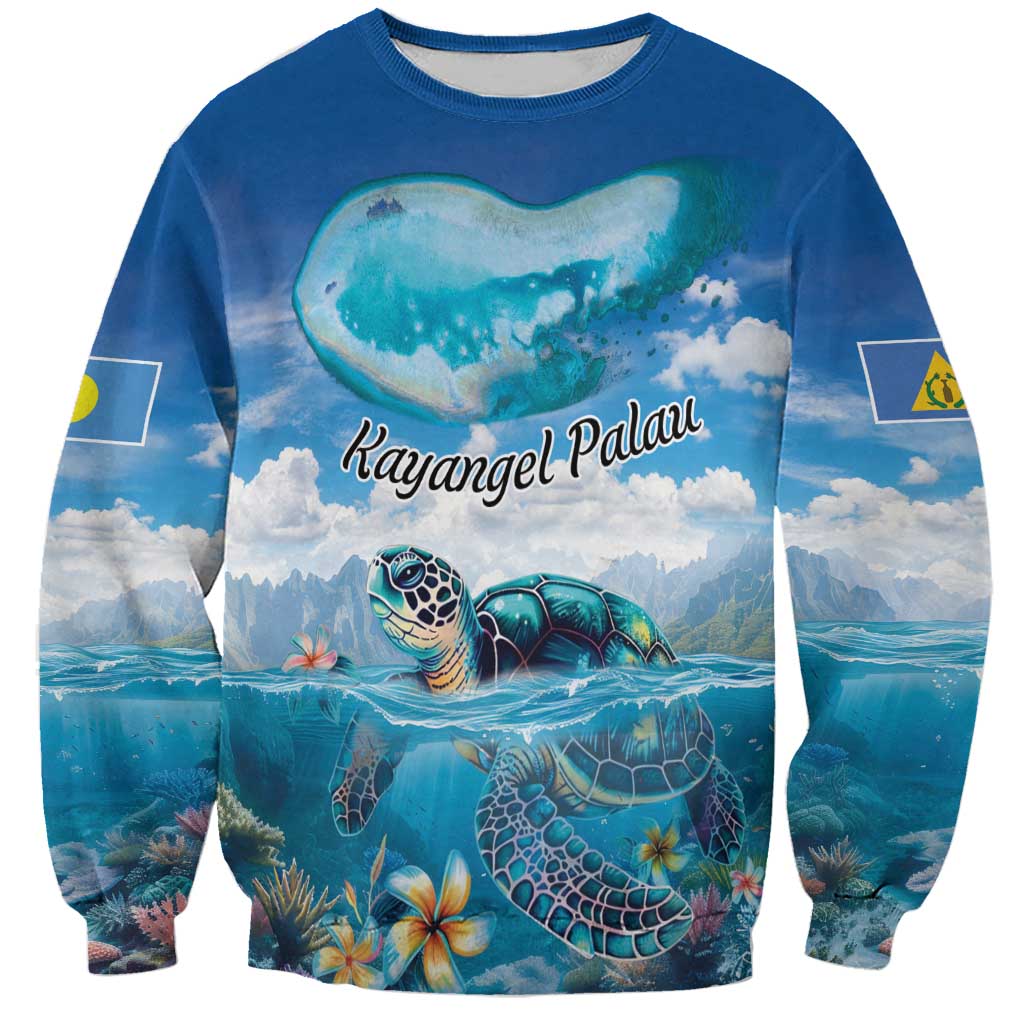 Personalised Palau Kayangel Atoll Sweatshirt Turtle With Coral Reef Under Water LT9 Unisex Blue - Polynesian Pride