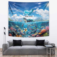 Personalised Palau Kayangel Atoll Tapestry Turtle With Coral Reef Under Water LT9 Blue - Polynesian Pride