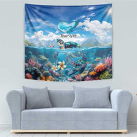 Personalised Palau Kayangel Atoll Tapestry Turtle With Coral Reef Under Water LT9 - Polynesian Pride