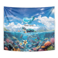 Personalised Palau Kayangel Atoll Tapestry Turtle With Coral Reef Under Water LT9 - Polynesian Pride
