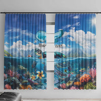 Personalised Palau Kayangel Atoll Window Curtain Turtle With Coral Reef Under Water LT9 With Hooks Blue - Polynesian Pride