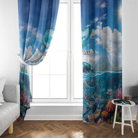 Personalised Palau Kayangel Atoll Window Curtain Turtle With Coral Reef Under Water LT9 - Polynesian Pride