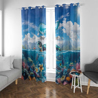 Personalised Palau Kayangel Atoll Window Curtain Turtle With Coral Reef Under Water LT9 With Grommets Blue - Polynesian Pride