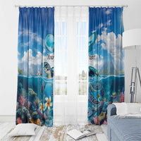 Personalised Palau Kayangel Atoll Window Curtain Turtle With Coral Reef Under Water LT9 - Polynesian Pride