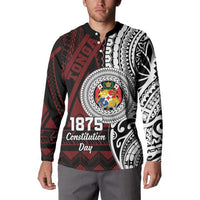 Personalised Tonga Constitution Day 1875 Button Sweatshirt Polynesian Tribal Tattoo LT9 - Polynesian Pride