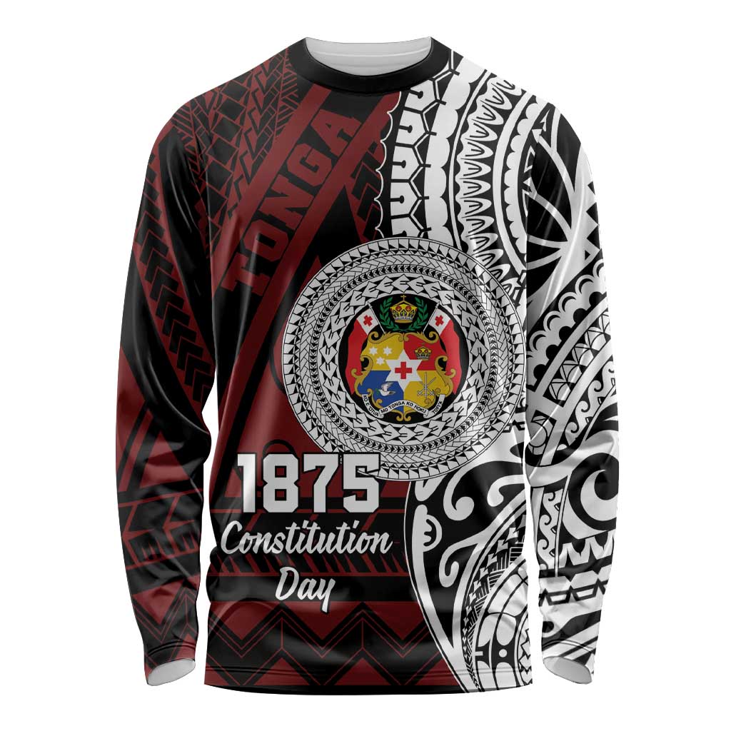 Personalised Tonga Constitution Day 1875 Long Sleeve Shirt Polynesian Tribal Tattoo LT9 Unisex Red - Polynesian Pride