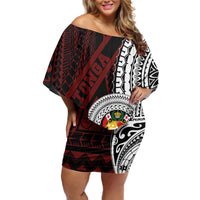 Personalised Tonga Constitution Day 1875 Off Shoulder Short Dress Polynesian Tribal Tattoo LT9 Women Red - Polynesian Pride