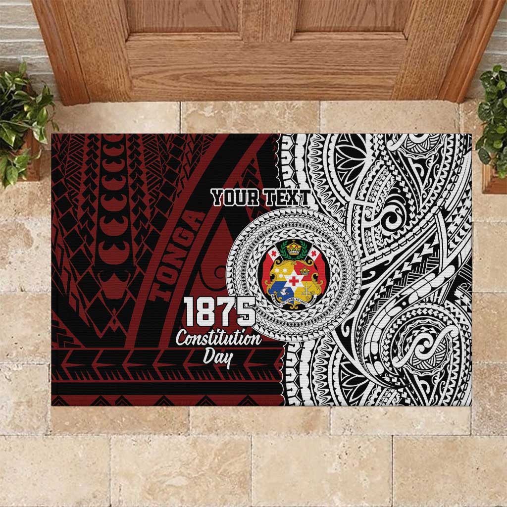 Personalised Tonga Constitution Day 1875 Rubber Doormat Polynesian Tribal Tattoo LT9 Red - Polynesian Pride