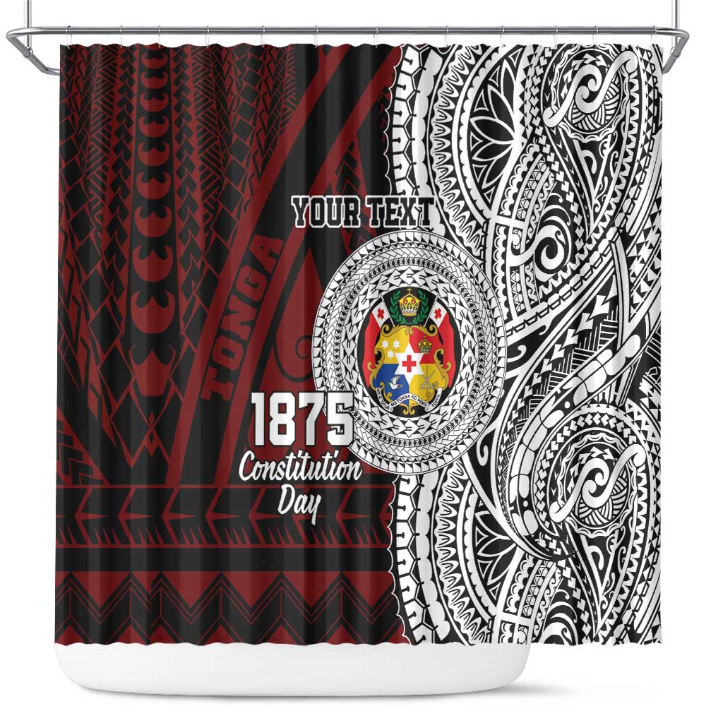 Personalised Tonga Constitution Day 1875 Shower Curtain Polynesian Tribal Tattoo LT9 Red - Polynesian Pride