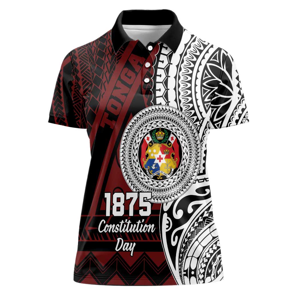 Personalised Tonga Constitution Day 1875 Women Polo Shirt Polynesian Tribal Tattoo LT9 Female Red - Polynesian Pride