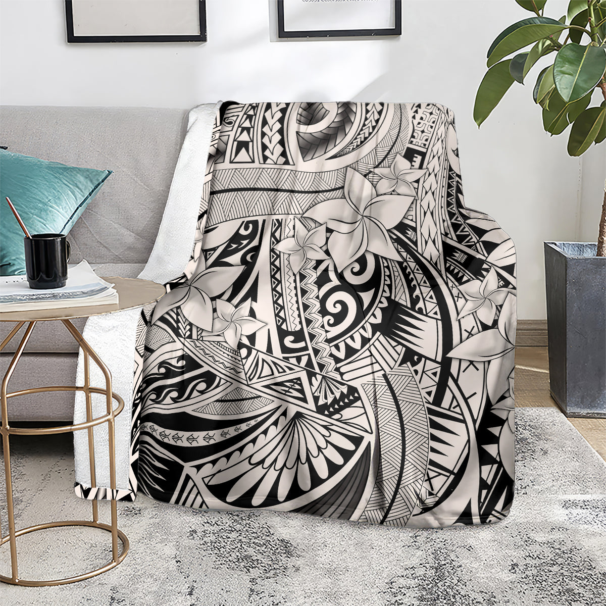 Polynesia Blanket Tribal Polynesian Spirit With Beige Pacific Flowers LT9 - Polynesian Pride