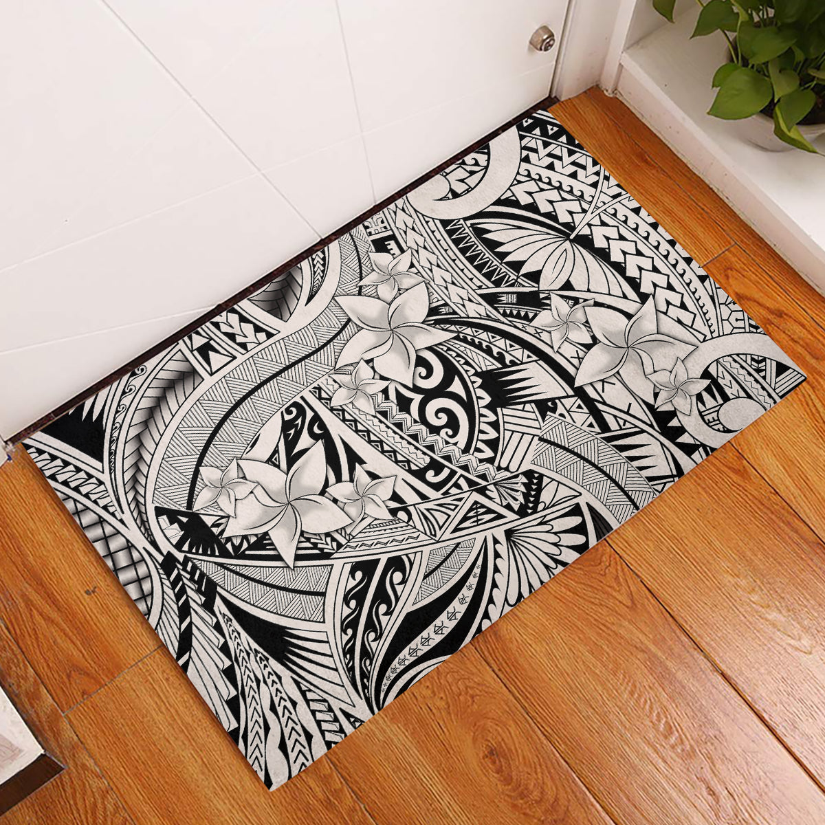 Polynesia Rubber Doormat Tribal Polynesian Spirit With Beige Pacific Flowers LT9 Beige - Polynesian Pride