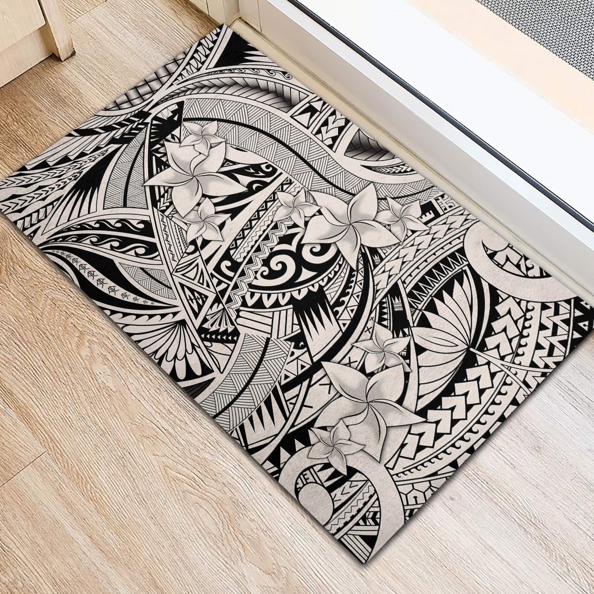 Polynesia Rubber Doormat Tribal Polynesian Spirit With Beige Pacific Flowers LT9 - Polynesian Pride