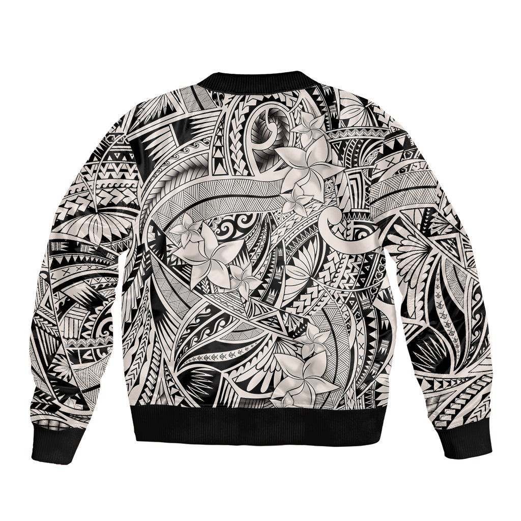 Polynesia Sleeve Zip Bomber Jacket Tribal Polynesian Spirit With Beige Pacific Flowers LT9 - Polynesian Pride