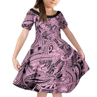Polynesia Kid Short Sleeve Dress Tribal Polynesian Spirit With Pink Pacific Flowers LT9 KID Pink - Polynesian Pride