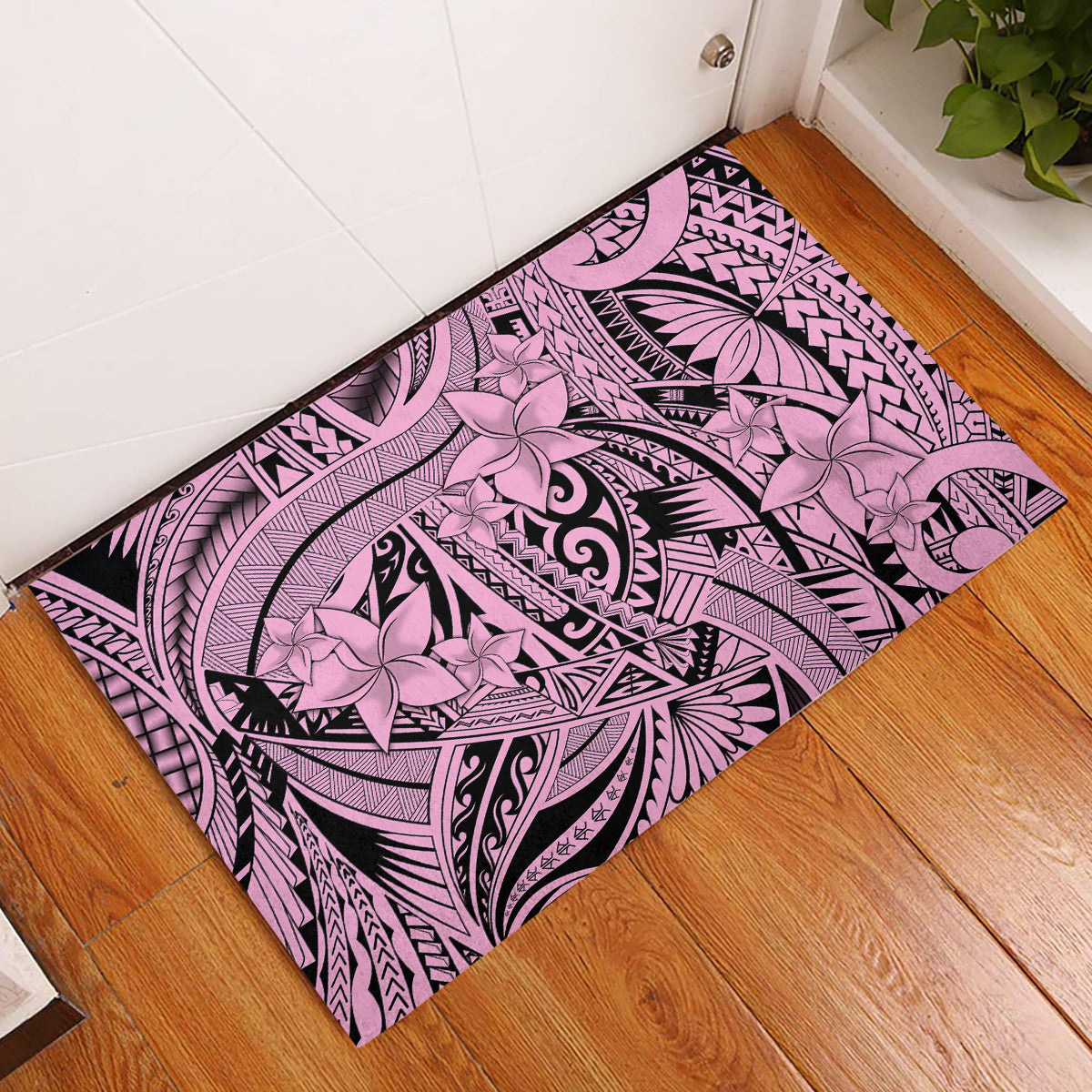 Polynesia Rubber Doormat Tribal Polynesian Spirit With Pink Pacific Flowers LT9 Pink - Polynesian Pride