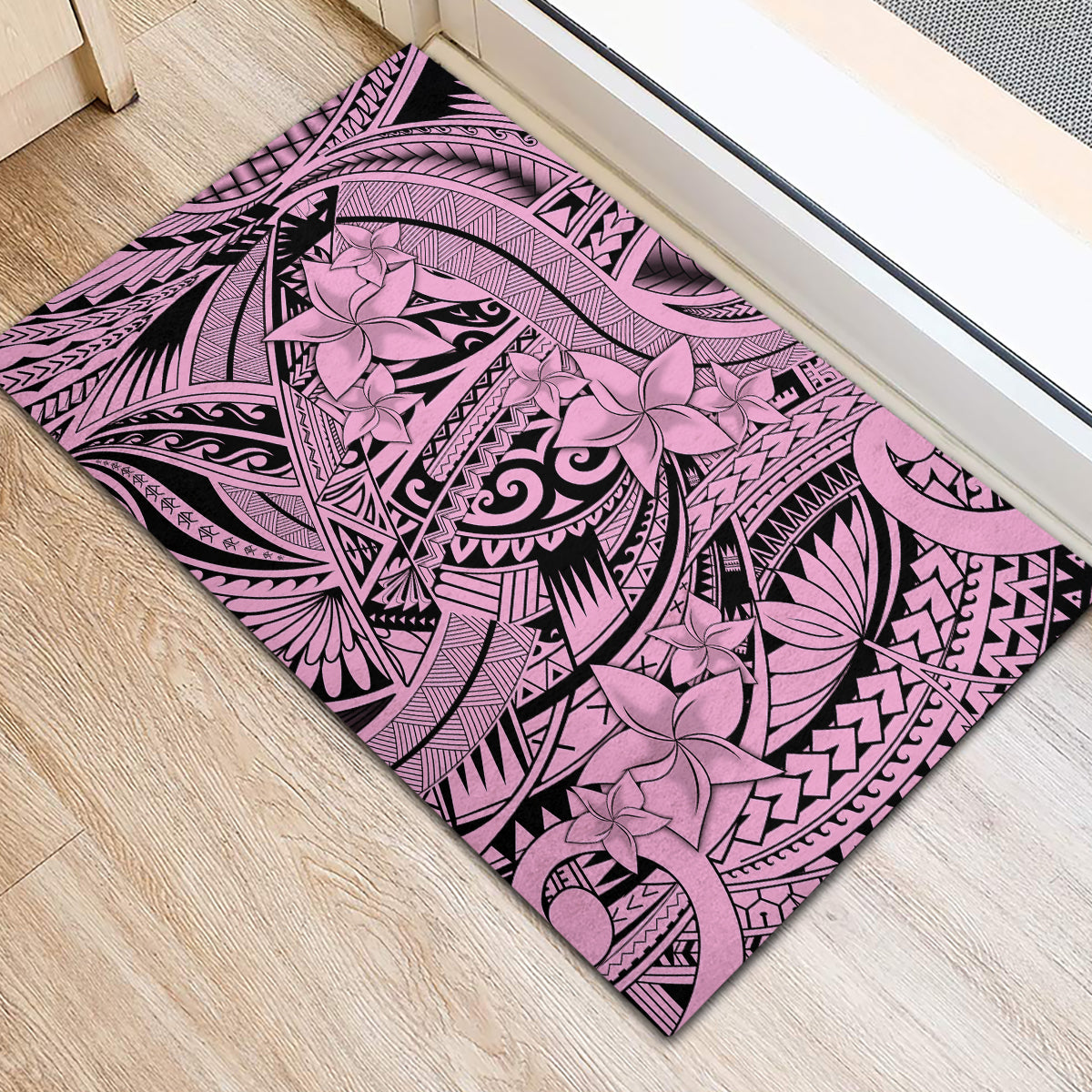 Polynesia Rubber Doormat Tribal Polynesian Spirit With Pink Pacific Flowers LT9 - Polynesian Pride