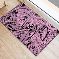 Polynesia Rubber Doormat Tribal Polynesian Spirit With Pink Pacific Flowers LT9 - Polynesian Pride