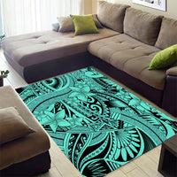 Polynesia Area Rug Tribal Polynesian Spirit With Teal Pacific Flowers LT9 - Polynesian Pride