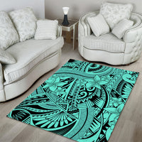 Polynesia Area Rug Tribal Polynesian Spirit With Teal Pacific Flowers LT9 - Polynesian Pride
