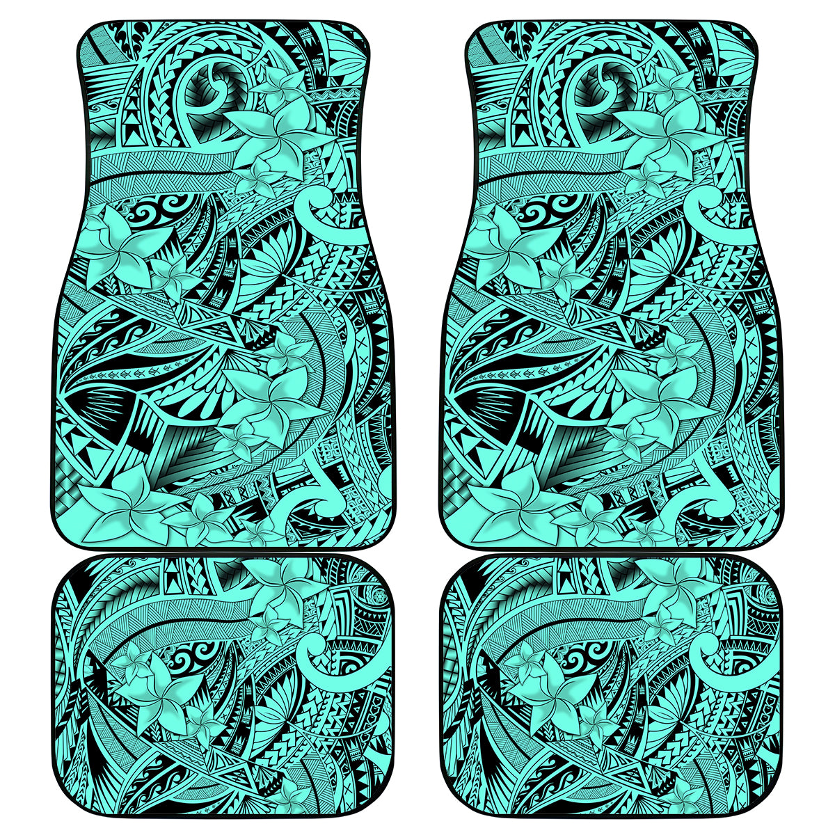 Polynesia Car Mats Tribal Polynesian Spirit With Teal Pacific Flowers LT9 - Polynesian Pride