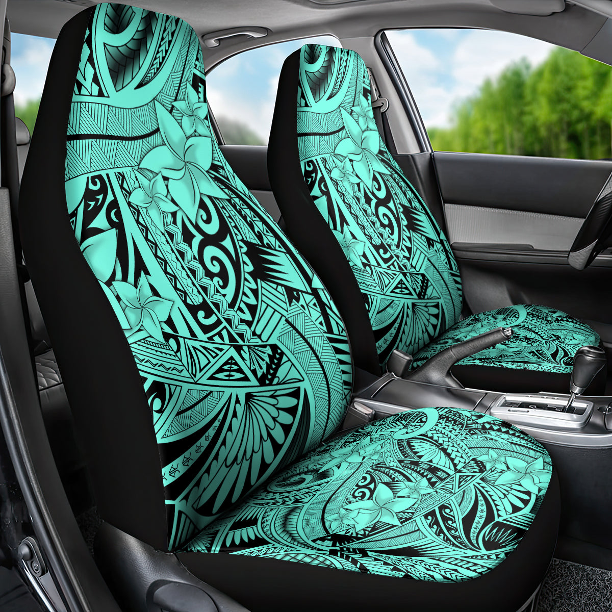 Polynesia Car Seat Cover Tribal Polynesian Spirit With Teal Pacific Flowers LT9 - Polynesian Pride