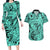 Polynesia Couples Matching Long Sleeve Bodycon Dress and Hawaiian Shirt Tribal Polynesian Spirit With Teal Pacific Flowers LT9 Teal - Polynesian Pride